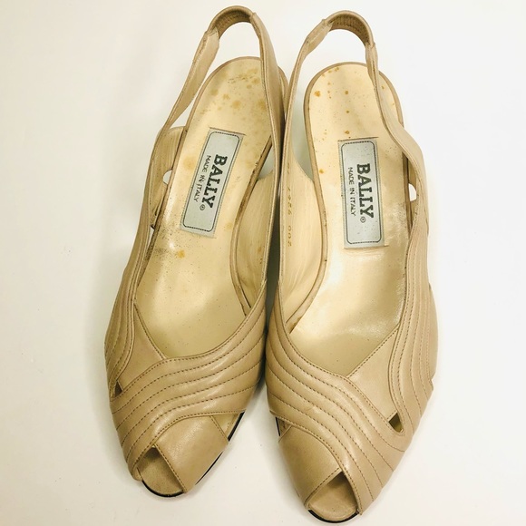 Vintage Bally Peep Toe Sling Back Italian Beige Shoes Size 7.5 - Picture 11 of 12
